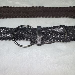 Vintage Metallic Black Braided Belt with Round Buckle Womens